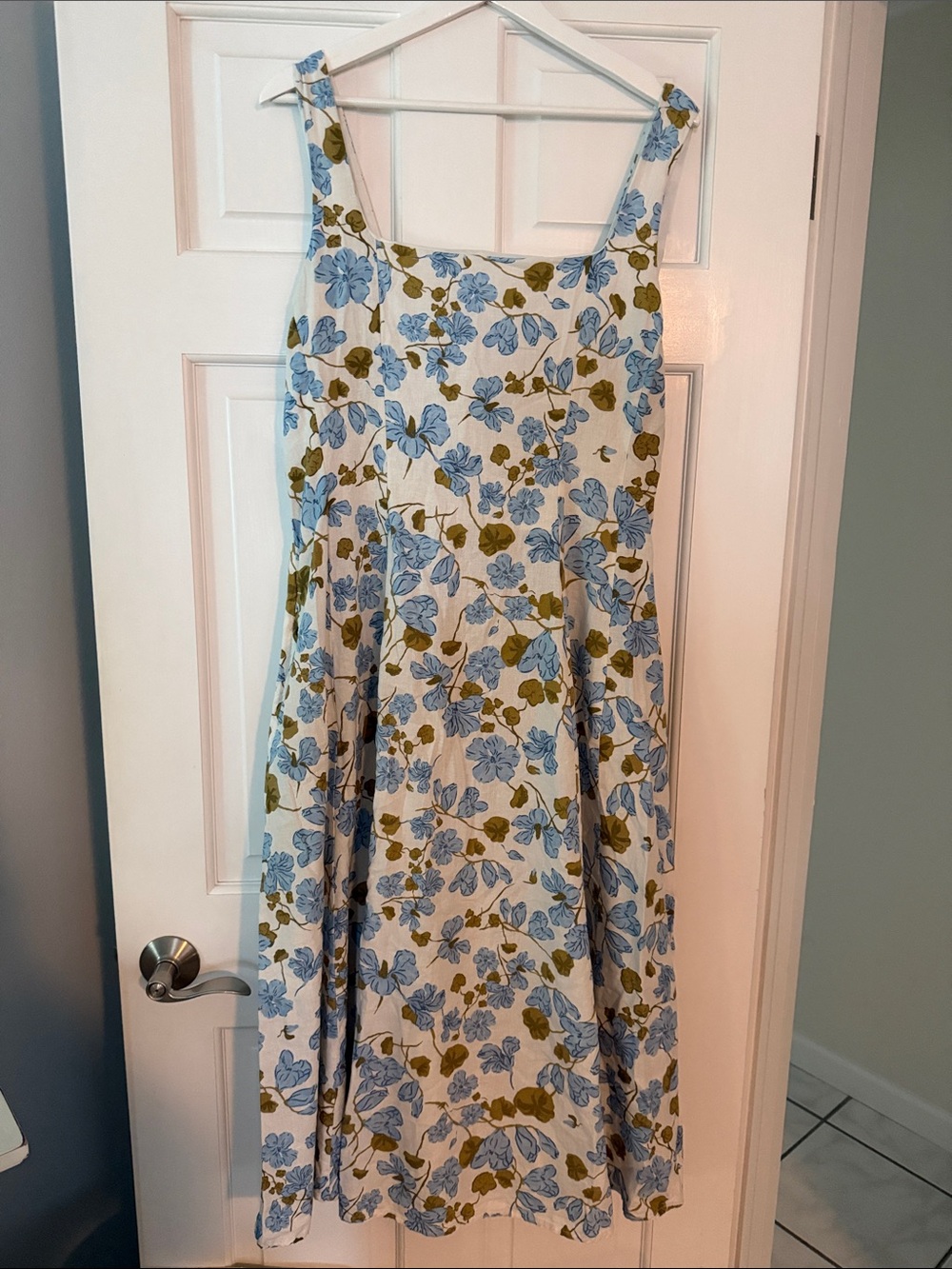 Joie Cream Sundress with Light Blue & Olive Floral Print